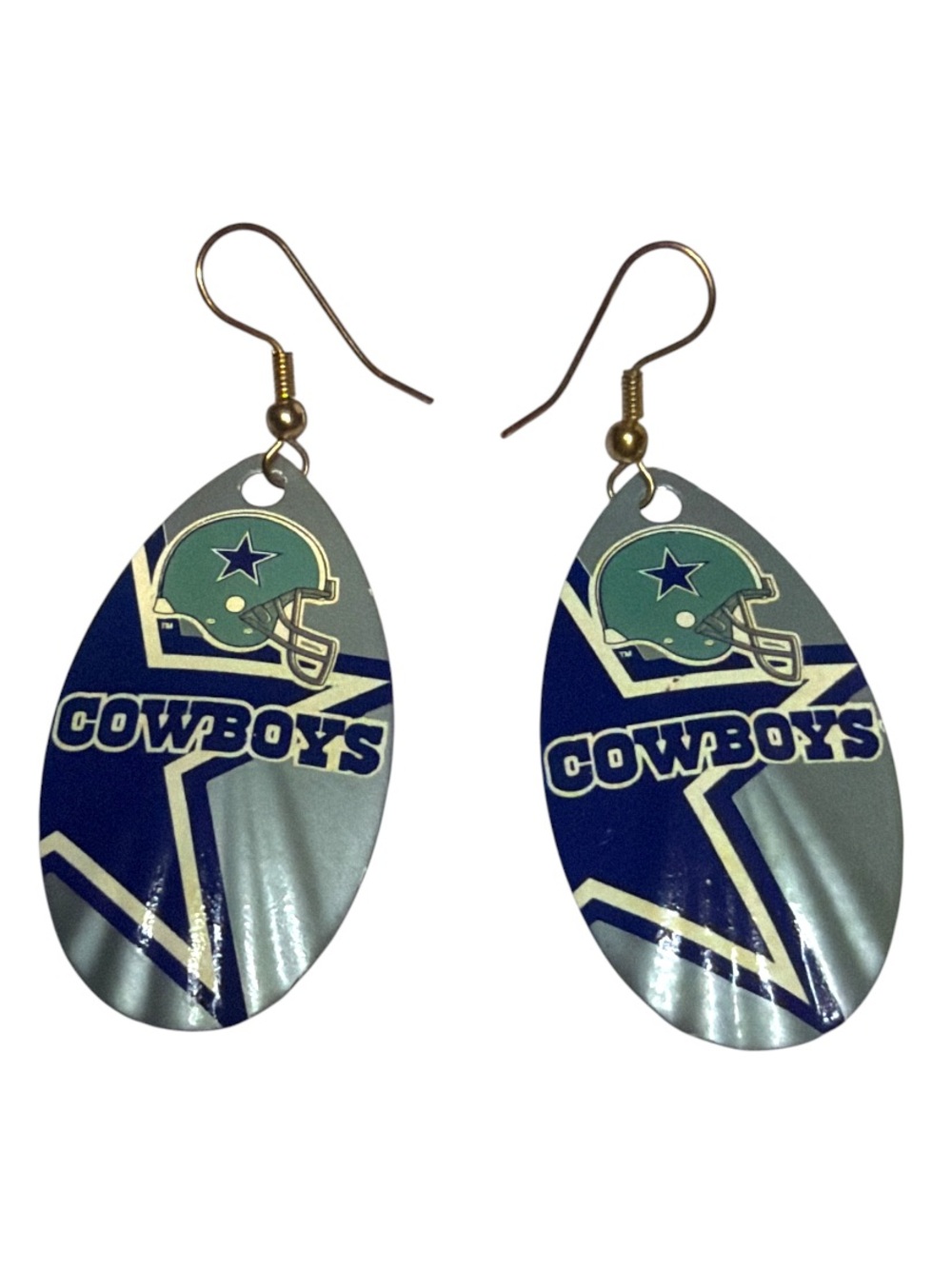 NFL Cowboys Blue and Silver Metal Teardrop Logo Earrings